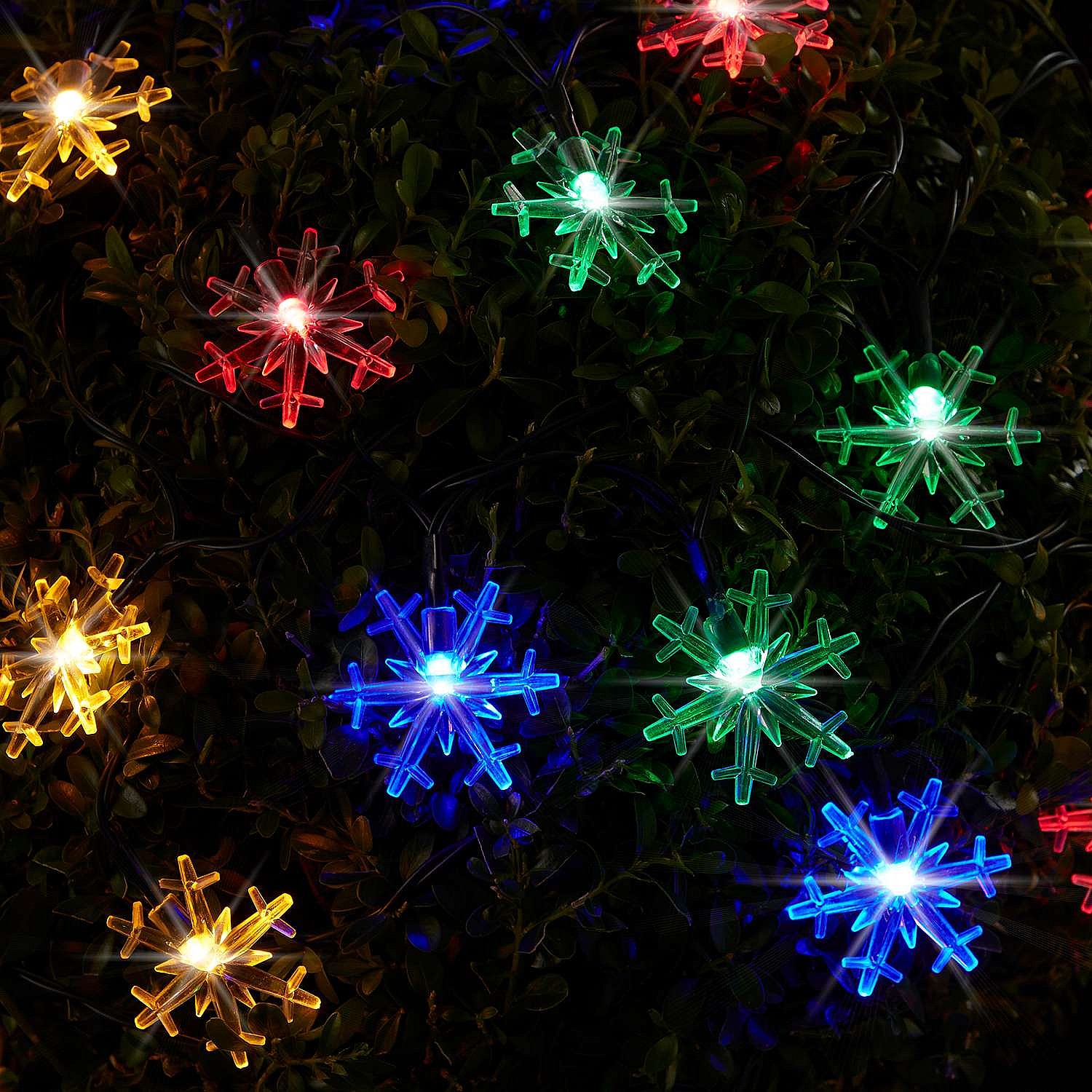 Multicoloured Snowflake Solar String Lights | Solar Garden Lights ...