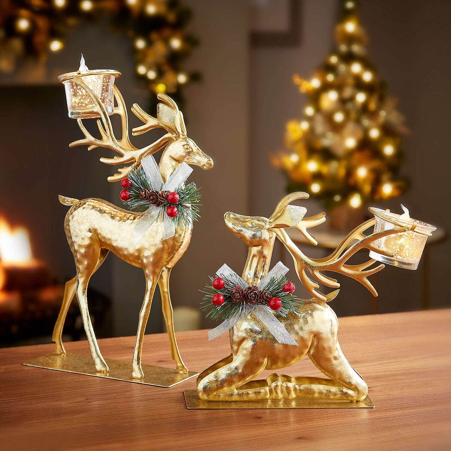 Pair of Reindeer with LED Candles | Christmas Decorations | Coopers Of ...