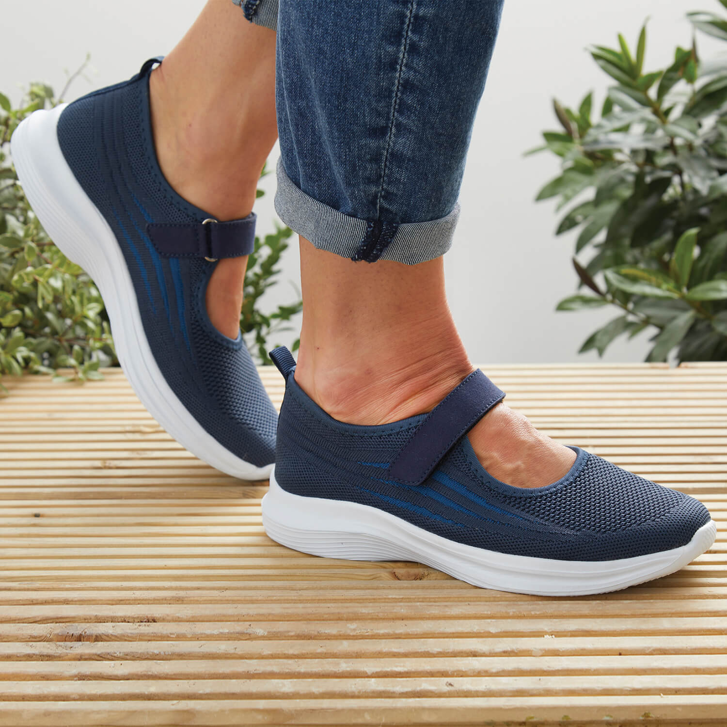 Navy Arch Support Mary Jane Trainers