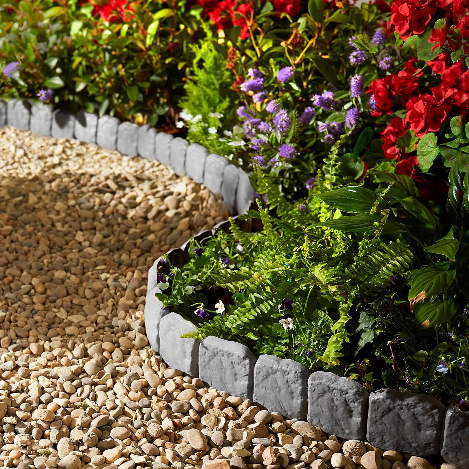 Cobbled Stone-Effect Lawn Edging - protects plants!