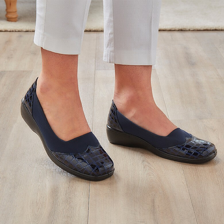 Women's Navy Mock Croc Comfort Shoes