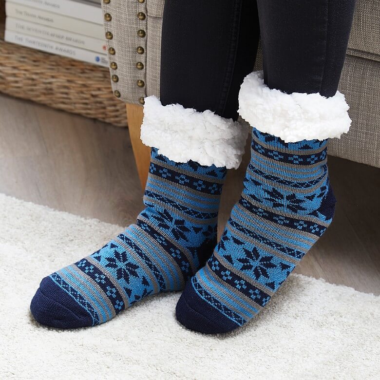 Cuddle Sherpa Fleece Slipper Socks Blue Scandi | Women's Clothing ...