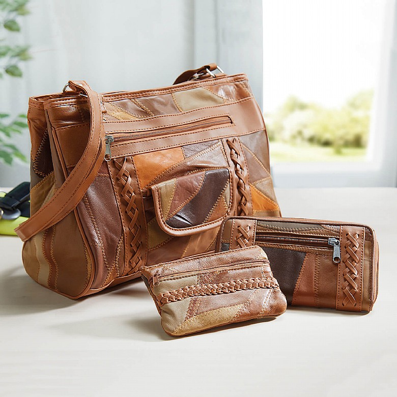 3 Piece Patchwork Leather Bag Set