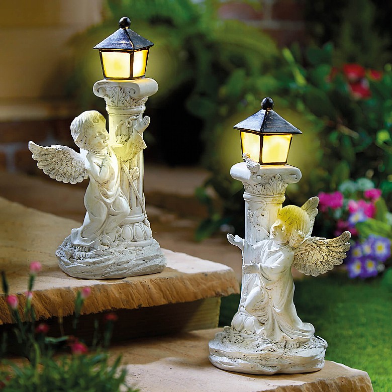 set of 2 solar angel garden lanterns