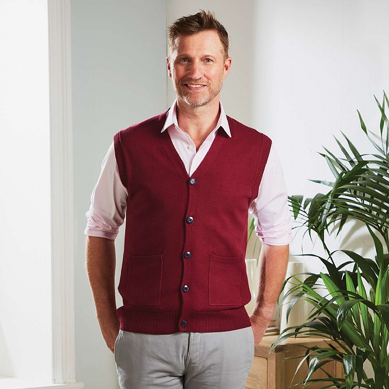 Burgundy Solid Cotton VNeck Sleeve Less Sweater Vest M For Men   Walmartcom