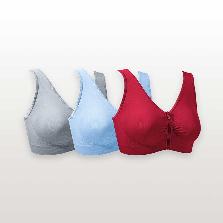 Comfy Bra with Zipper In Front - Pack of 3 Brights Mix