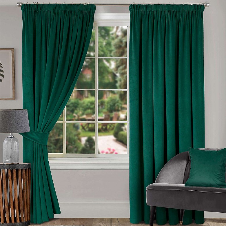Lined Velour Curtains - Bottle Green
