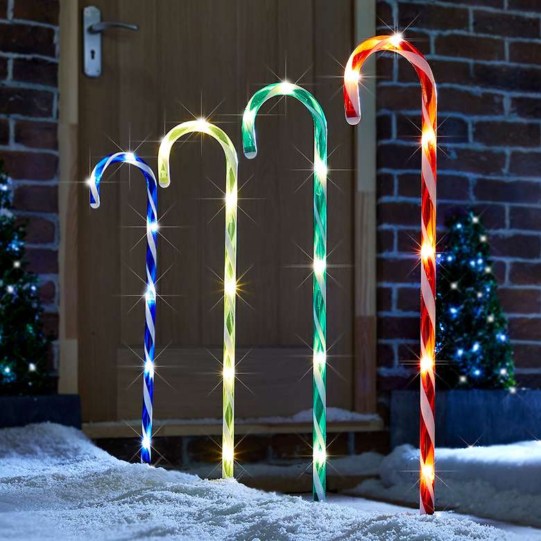 Set of 4 Candy Cane Stake Lights | Christmas Lights | Coopers Of Stortford