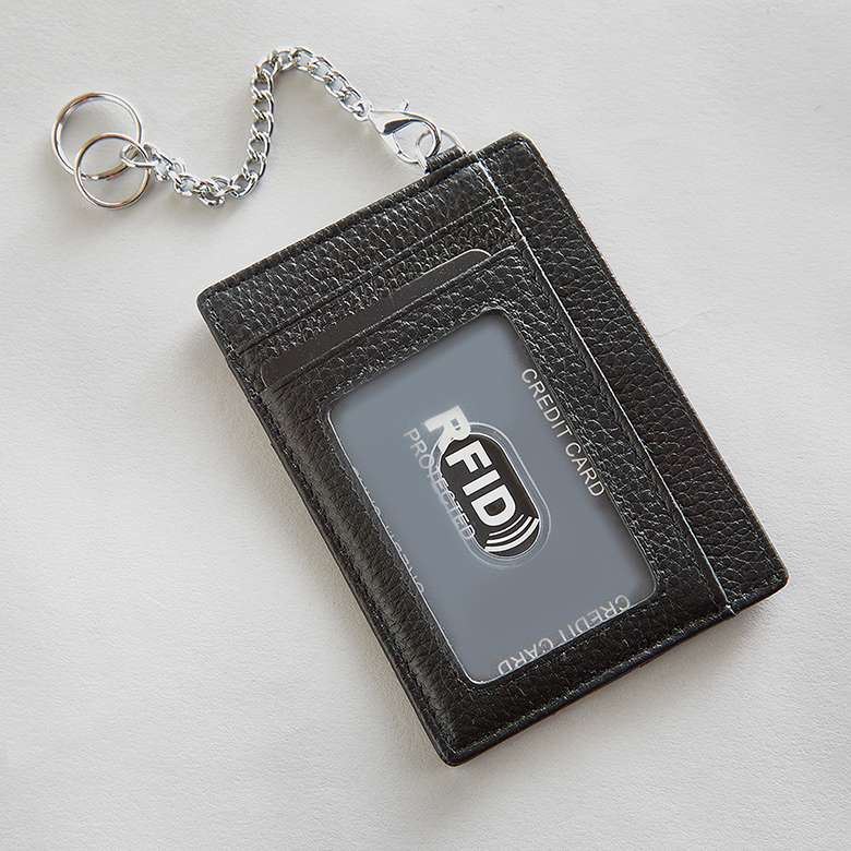 ELV Badge Holder, PU Leather ID Badge Card Holder Wallet with 5