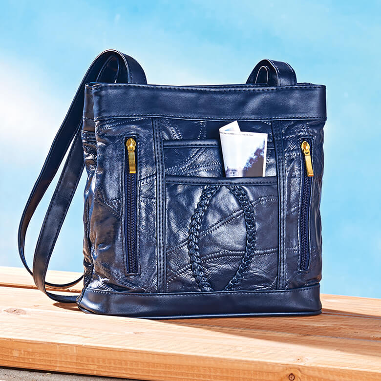 Navy Leather Organiser Handbag with RFID