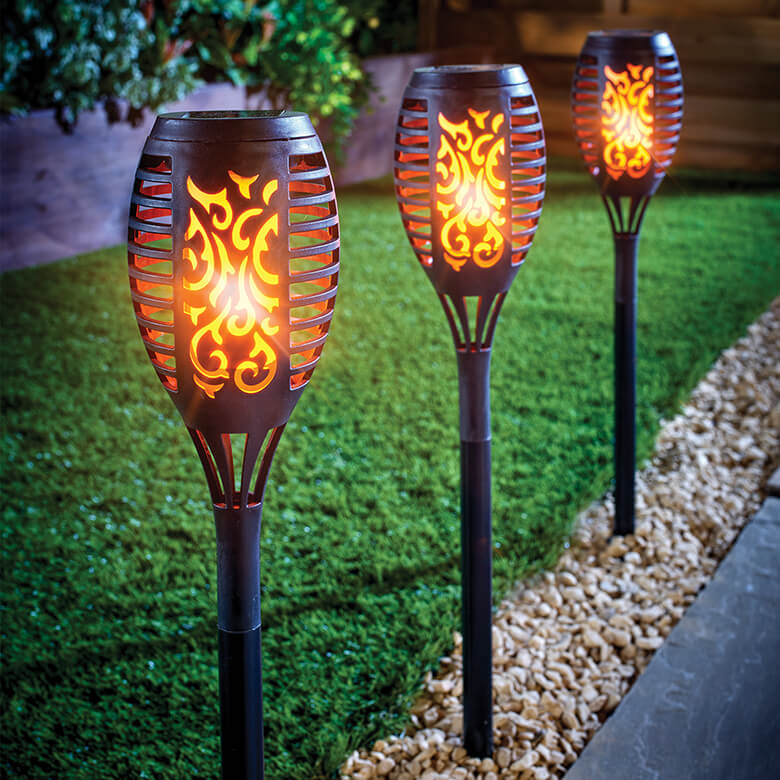 Set of 3 Solar Flame Stake Lights | Coopers Of Stortford