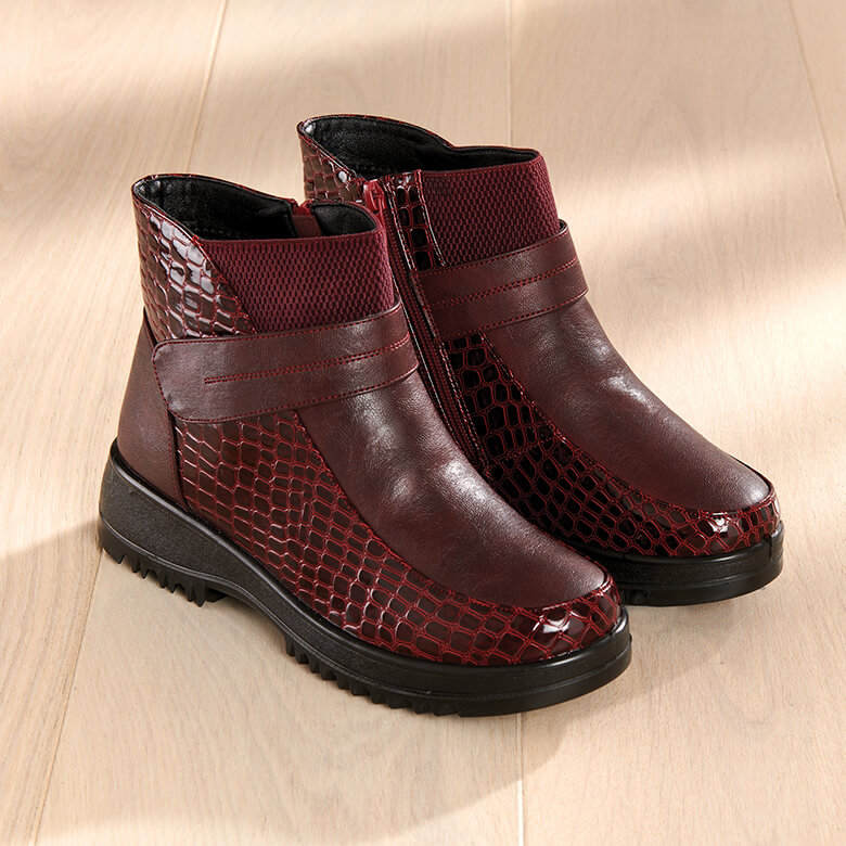 Burgundy croc ankle boots online