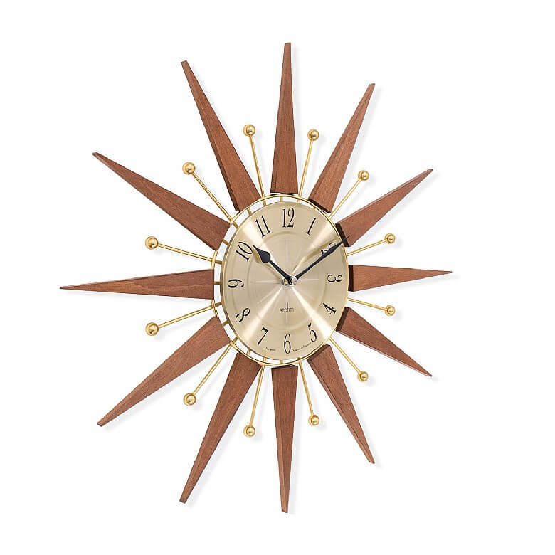 Acctim Wolcott Sunburst Quartz Metal & Wooden Spoke Wall Clock - Dark Wood  50cm
