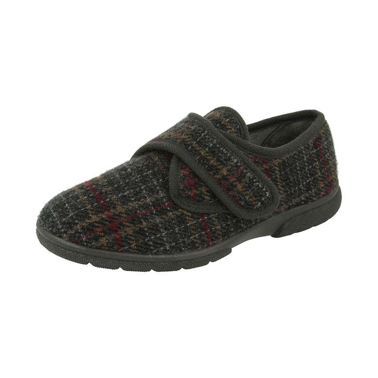 Tartan Men's Wide Fit House Shoes Navy | Coopers Of Stortford