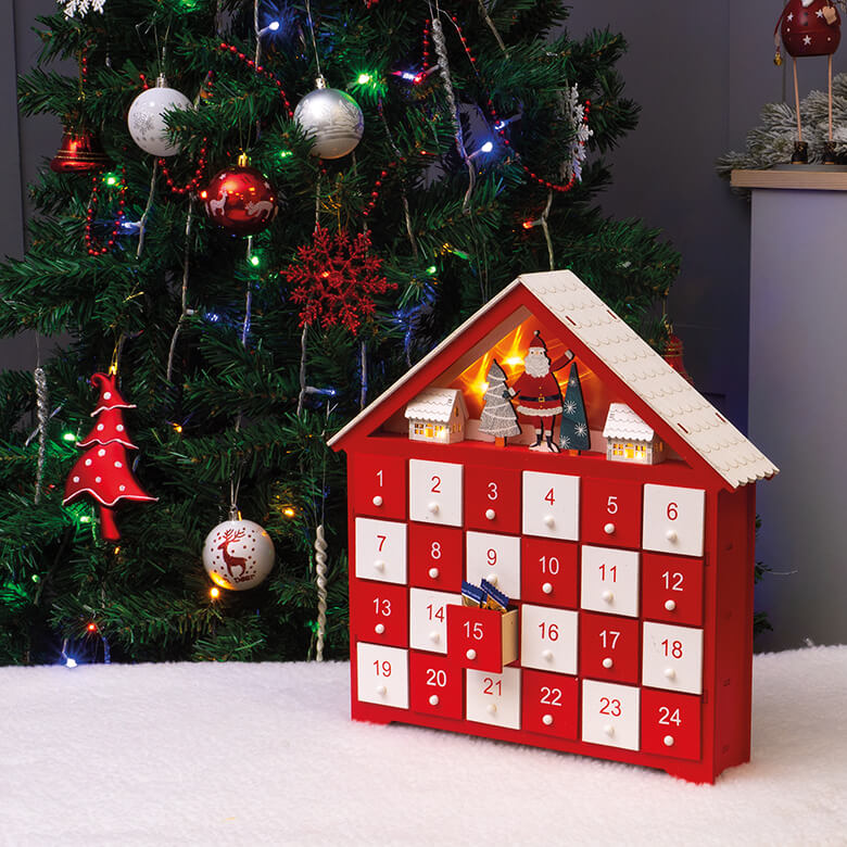 Personalised wooden advent calendar - 2024 Christmas decorations - light-up advent calendar