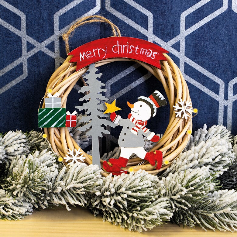 christmas wreath with snowman