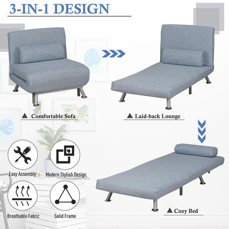 Sofa Chair Lounge Sleeper Bed Blue