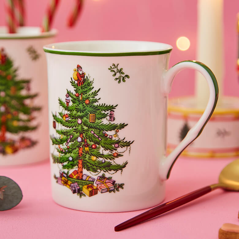 pink christmas tree mugs