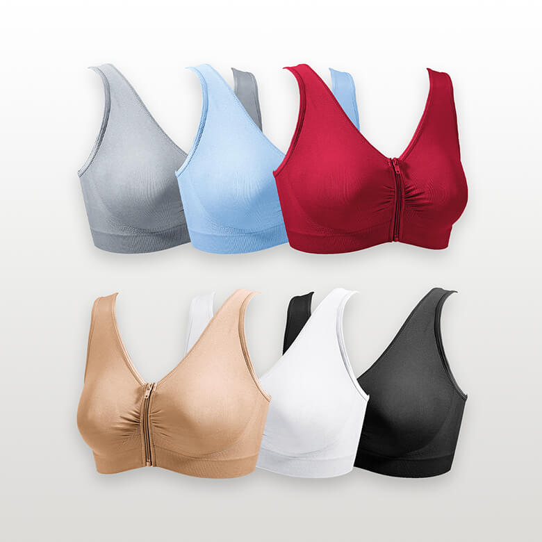 Comfy Bra with Zipper In Front Pack of 3 Brights Mix Coopers