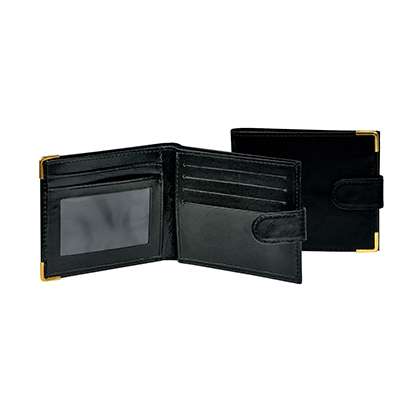 Leather Trifold 8 Card RFID Wallet - Black